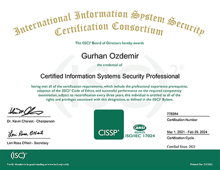 Sertifikalı Bilgi Sistemleri Güvenliği Uzmanı - CISSP