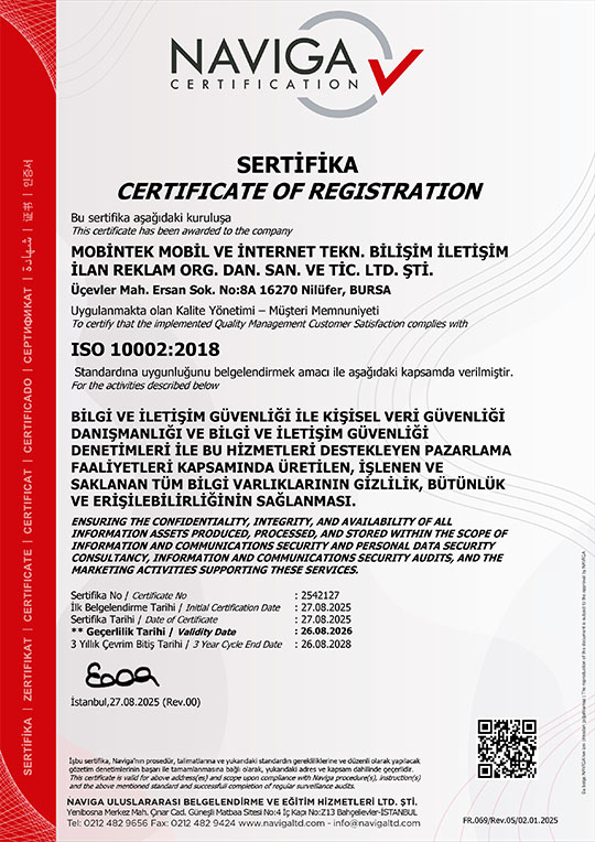 ISO 10002:2018 Kalite Yönetim Sistemi Müşteri Memnuniyeti Sertifikası
